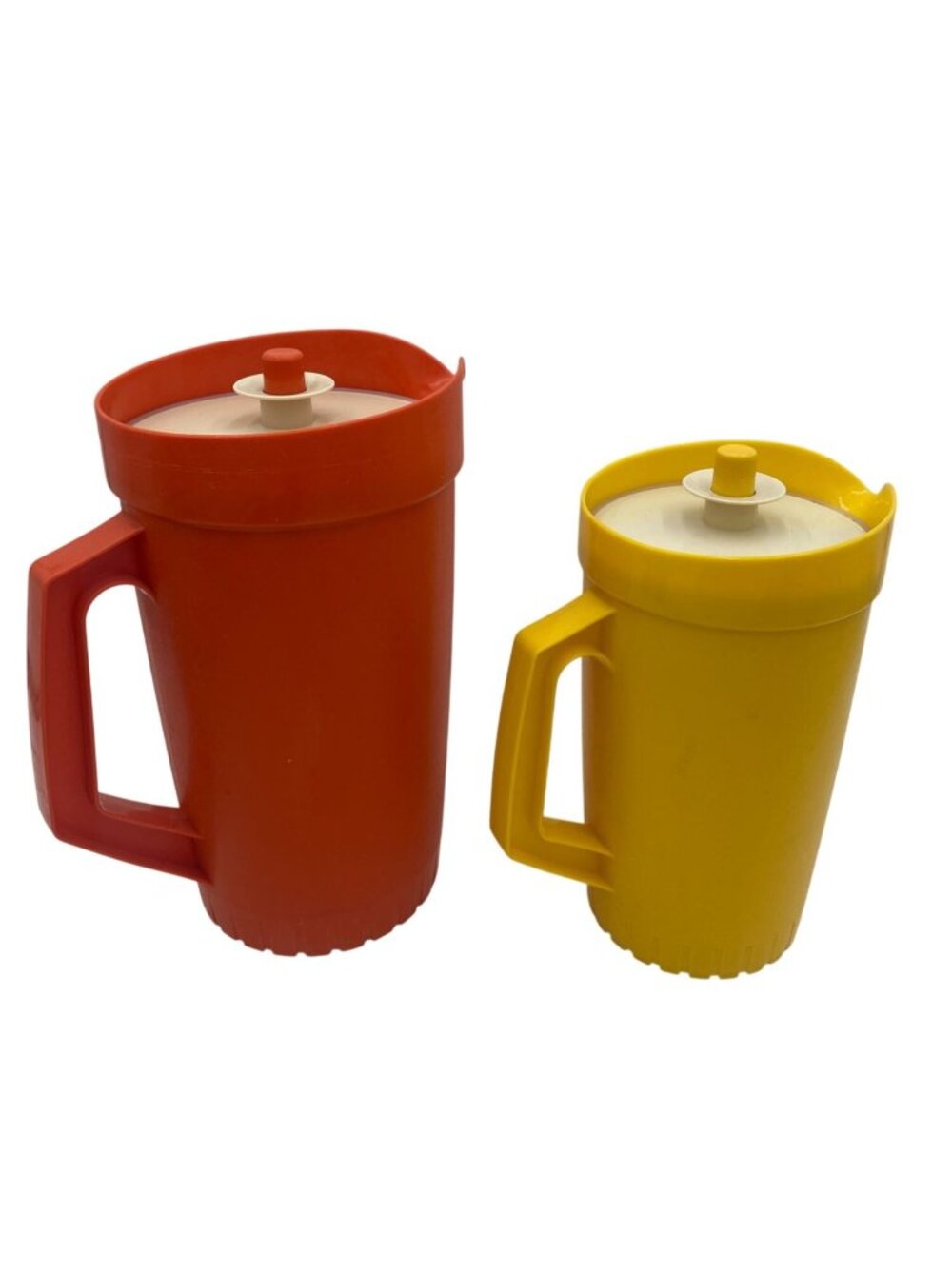 Vintage Tupperware Orange & Yellow Pitcher Set W Lids 2 Sizes 2qt. 1qt.